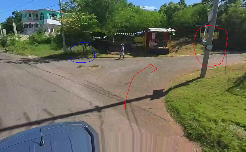 2. Zoomed in: Circled in RED is our sign (may not be visible). Note the landmark -- the turquoise house on Archer Rd -- but the shop in this pic is NOW a construction site!