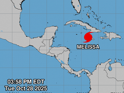 Screenshot of Hurricane Melissa from the NHC Oct 28 at 3:58pmEDT